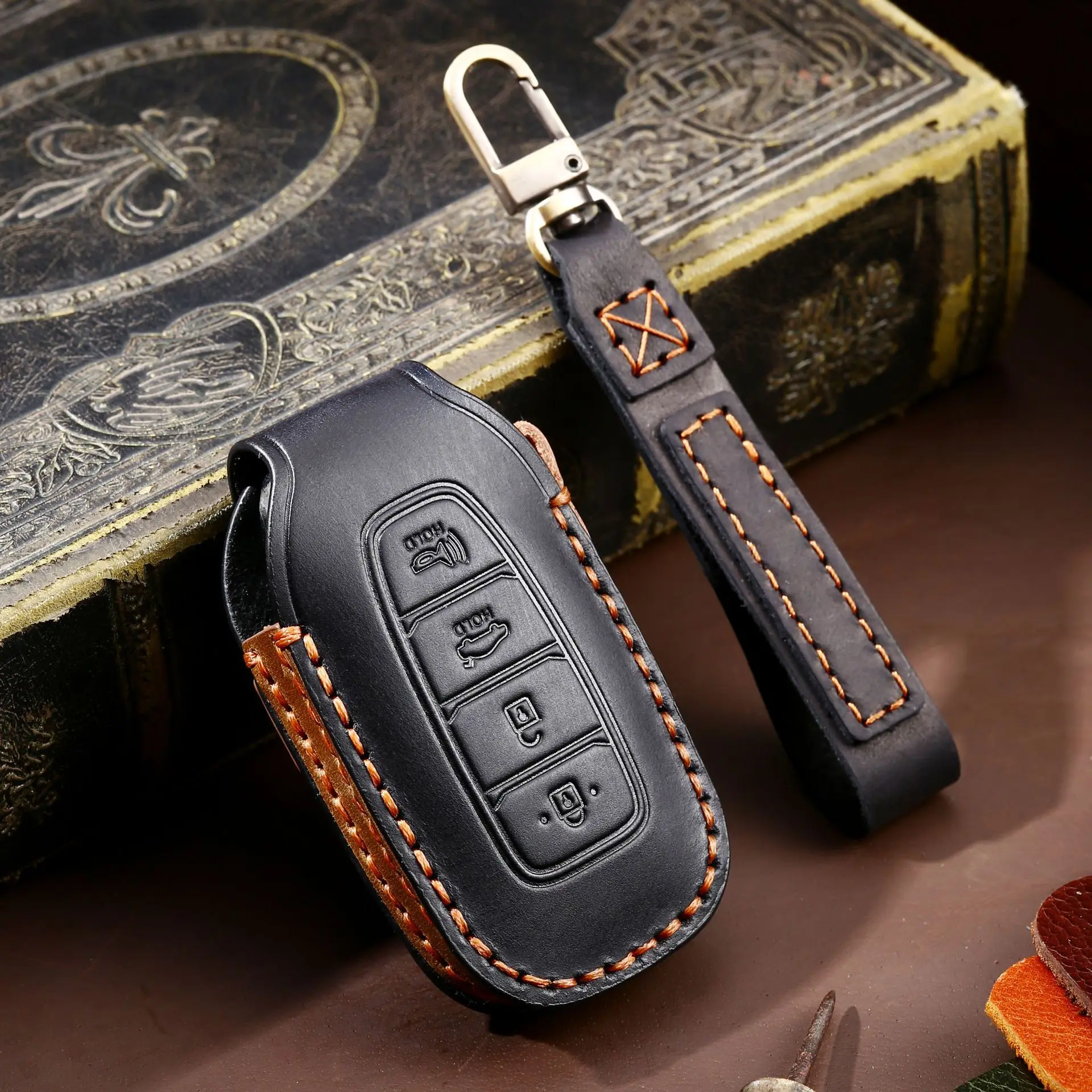 

Leather Car Key Case Cover Fob Protect for Hyundai Fista I30 I35 I40 Kona Elantra Solaris Grandeur Accent Santa Fe Holder Shell