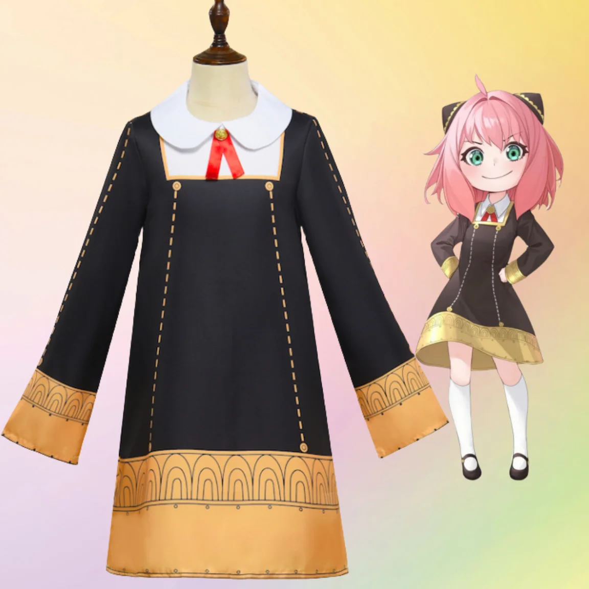 

Halloween SPY FAMILY Anya Forger Cosplay Costume Toddler Kids Anya Cosplay Anime Kawaii Black Dress Party Clothes Wig Women Girl