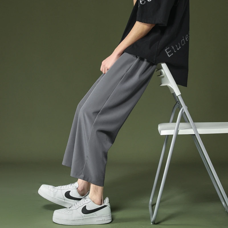 2022 New Men's Casual Cropped Pants Brand Spring Y2K Streetwear Korean Wide Leg Pants Fashion Hip Hop Straight Casual Men Pants
