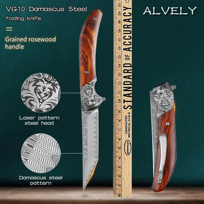 Handmade 72-layer Damascus steel portable pocket folding knife rosewood handle self-defense tactical hunting knife EDC tool