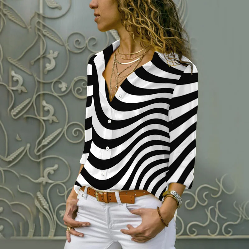 Женская винтажная рубашка на пуговицах Повседневная блузка большого размера с