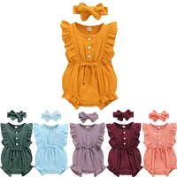 spring and autumn baby sleeveless solid color one piece clothes crawling clothes female baby sleeveless round neck khaki suit