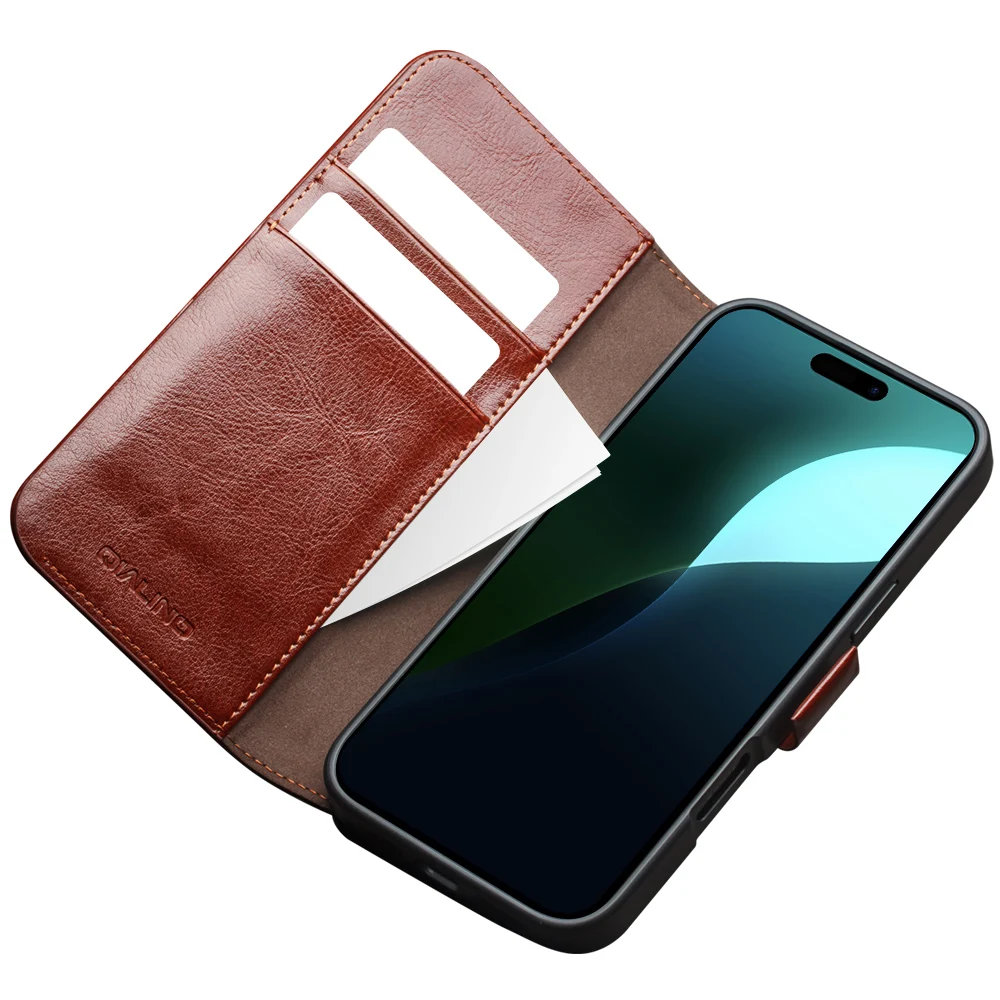 Чехол Qlialino Premium из натуральной яловой кожи из натуральной кожи для Iphone 16, 15, 14, 13, 12 Pro Max, чехол с магнитной кнопкой (art.: 3920cfeb8d3e8) - 3920cfeb8d3e8