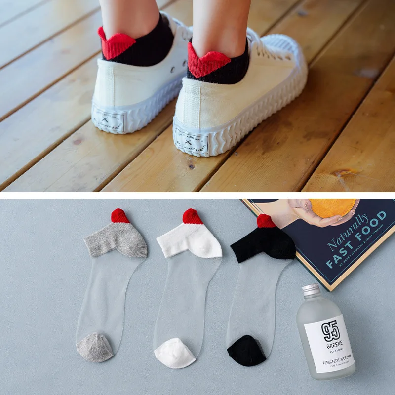 

Летние тонкие носки 3 шт., сетчатые прозрачные носки-лодочки в стиле "Лолита", дышащие носки с сердечком, милые носки JK, женские шелковые носки...