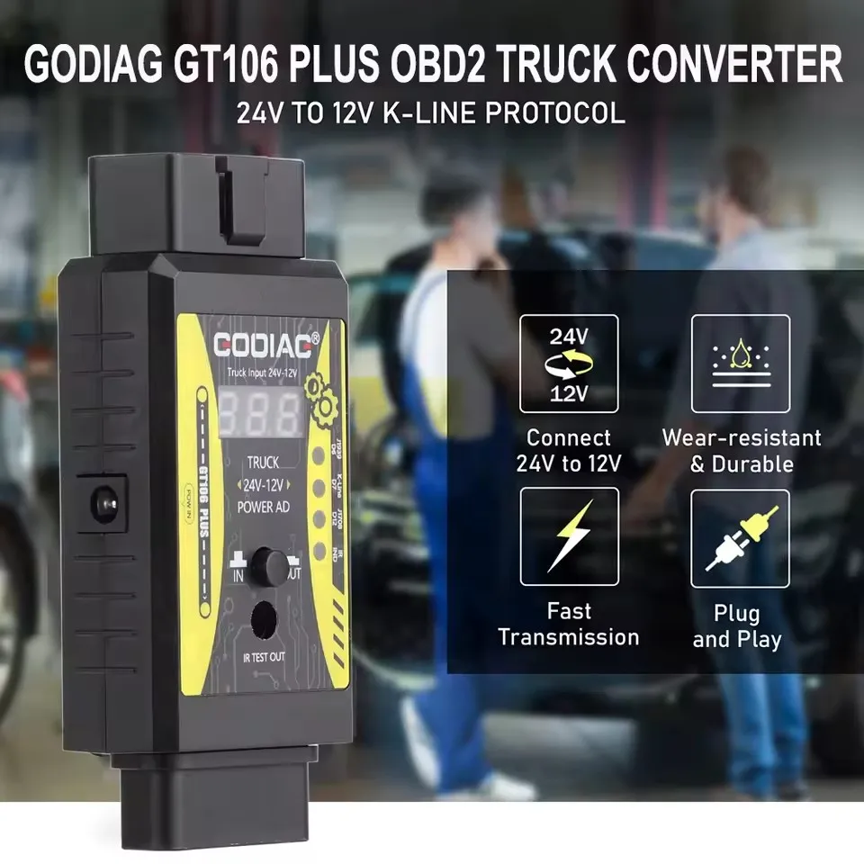 Godiag GT106 PLUS OBD2 24 В до 12 адаптер для тяжелых грузовиков диагностических