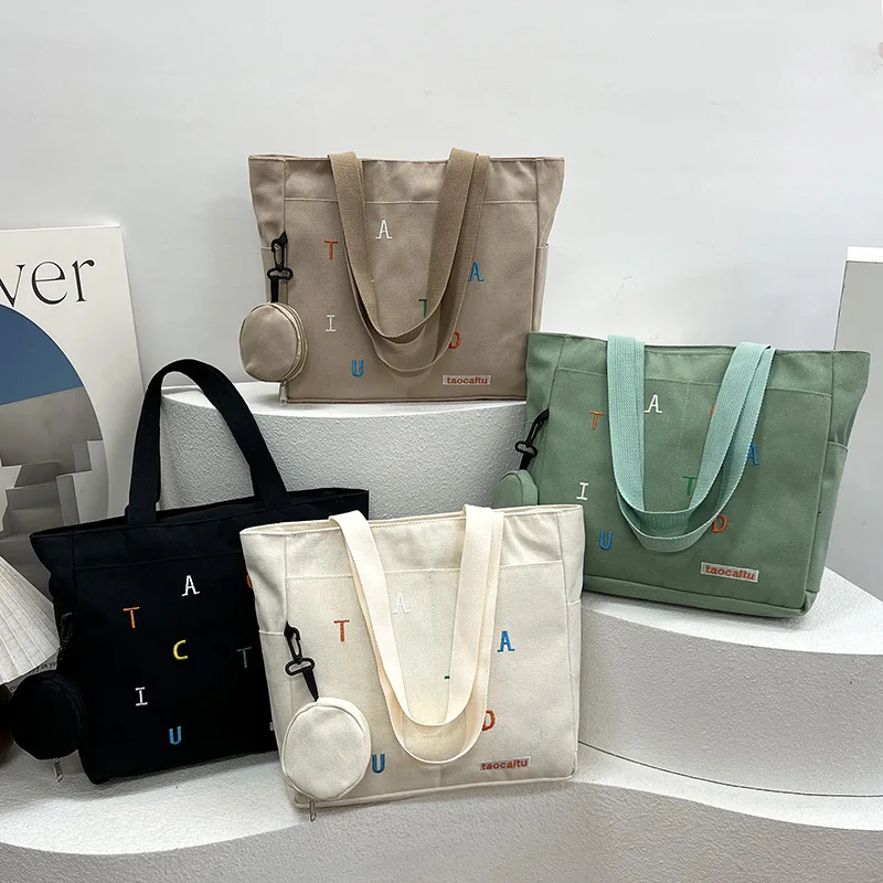 Женская Вместительная Повседневная Холщовая Сумка-тоут С Плечевым Ремнем