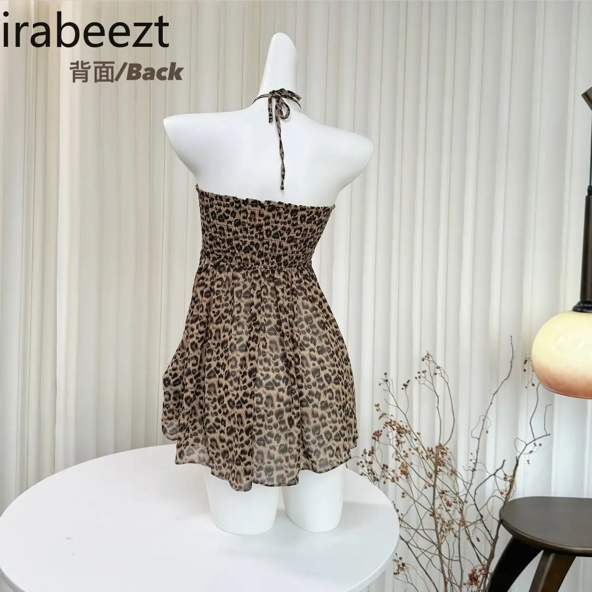 Женский Летний шифоновый топ с леопардовым принтом и лямкой на шее