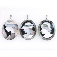 natural abalone shell pendant oval shape woman avatar designer shell necklaces pendants for diy boutique charms jewelry making