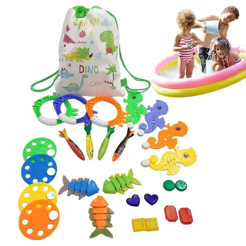 

Детские игрушки для бассейна, водные игрушки с сумкой для хранения, игрушка для бассейна для плавания и дайвинга, включая кольца для дайвинга и рыбу