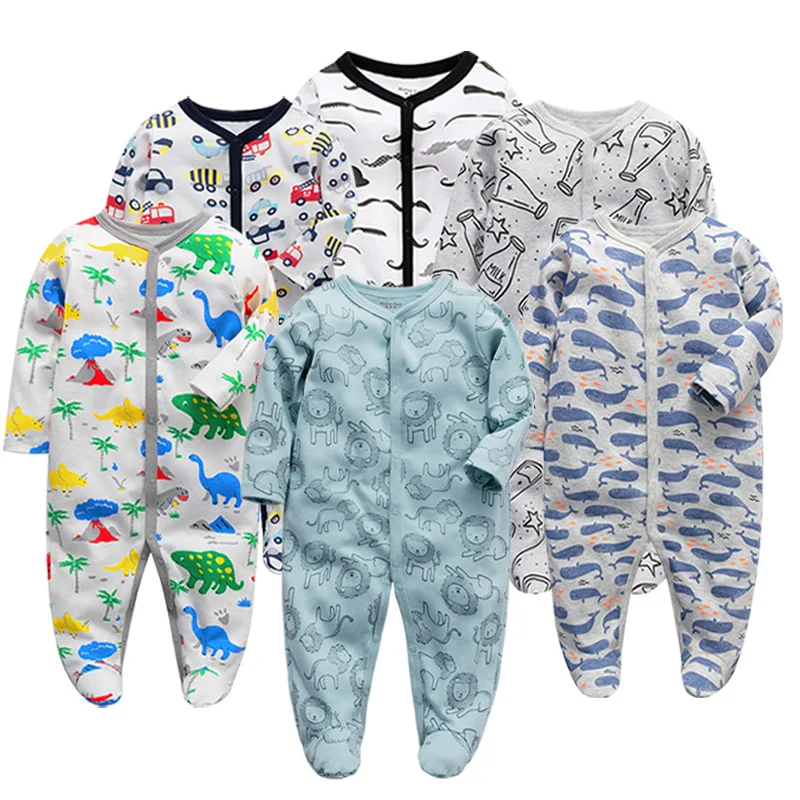Baby Rompers 100% Cotton Jersey Onepieces Jumpsuit Sleepers Newborn Sleepsuits Cute Allover Printing Growing Jumper Roupa Bebe