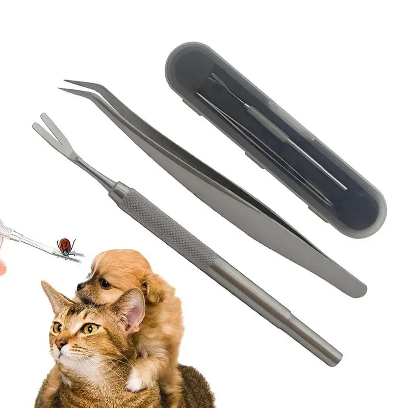 

Pet Tick Tweezers Professional Cat Dog Stick Off Set Tongs Quick Remover Tweezers Stainless Steel Cleaning Grooming Tools