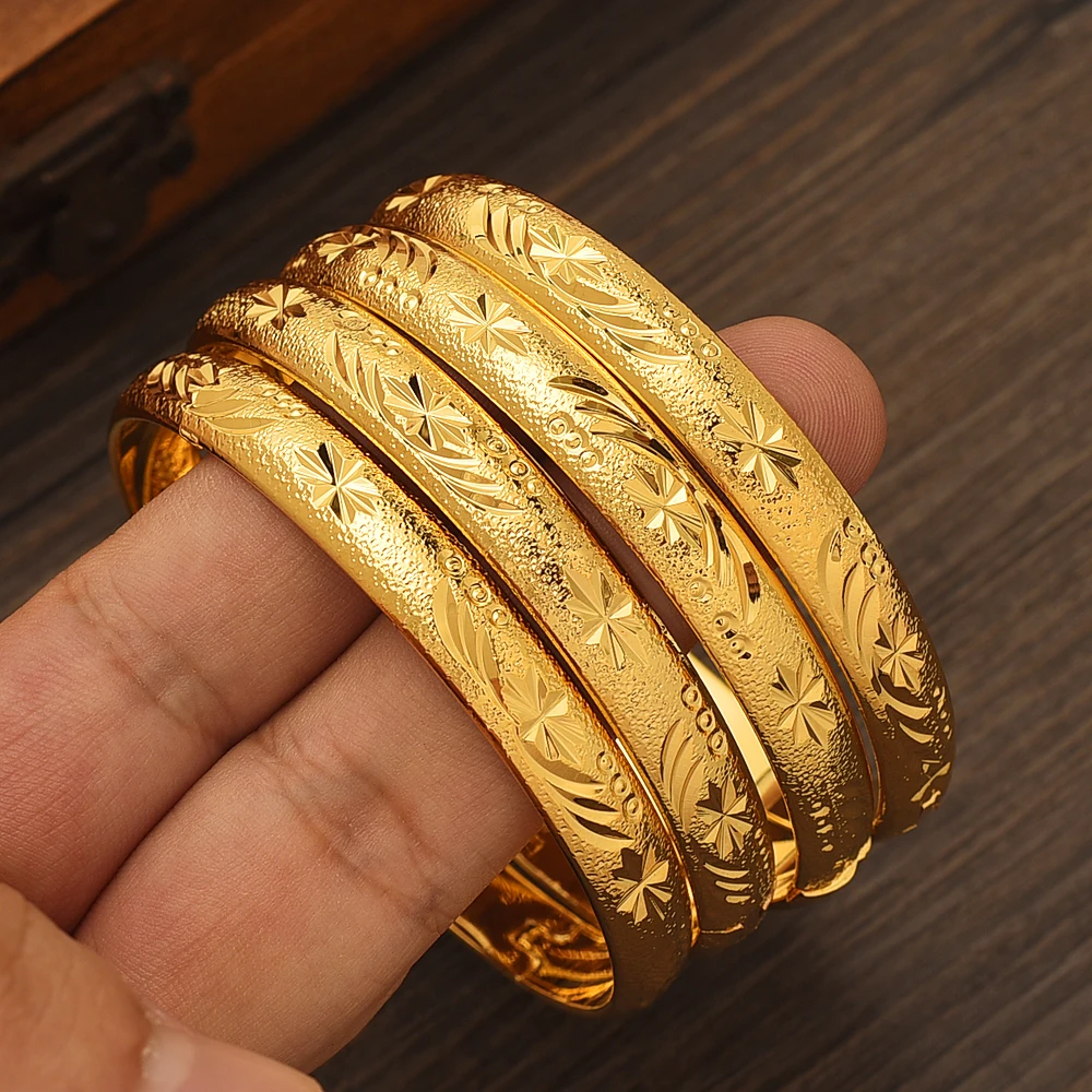 

65MM 24K Openable Bangle for Women Dubai Bride Wedding Ethiopian Bracelet Africa Jewelry Gold Charm Bracelet party gifts