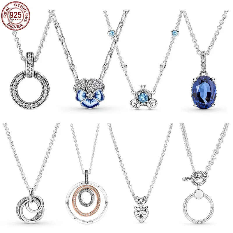 

Exquisite Necklace 925 Sterling Silver Shiny Heart Pumpkin Car Double Circle Necklace fit Original Pandora Pendant DIY Gift