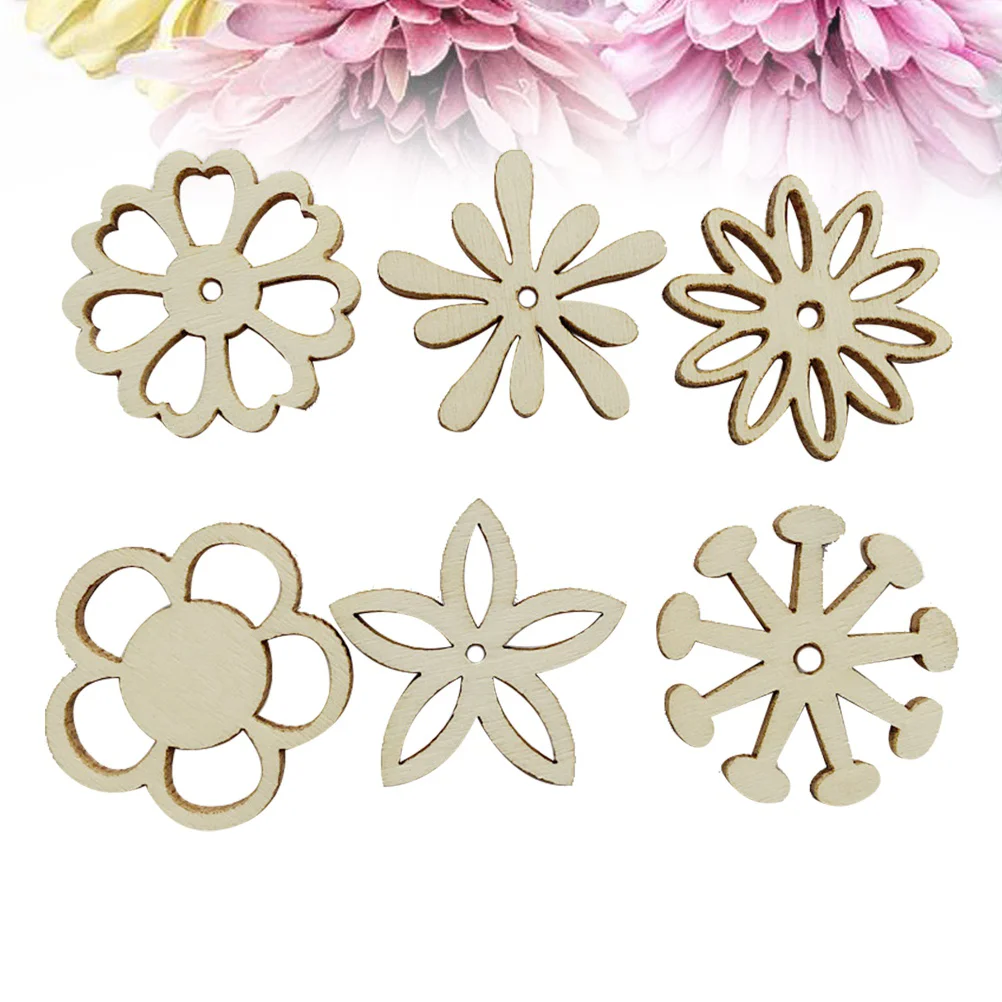 

Flower Wooden Wood Diy Slices Pieces Slice Unfinished Embellishments Chip Cutouts Manual Minifor Craft