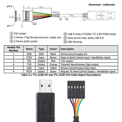 6Pin TTL-232R-5V/3V3 FTDI FT232 USB 2.0-TTL 5V 3.3V Скачать модуль адаптера отладочного кабеля для Arduino(A)