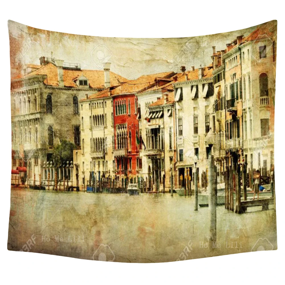 

Famous Italian City On The Water Venice Buildings Painting Retro Tapestry By Ho Me Lili For Livingroom Home Wall Decor