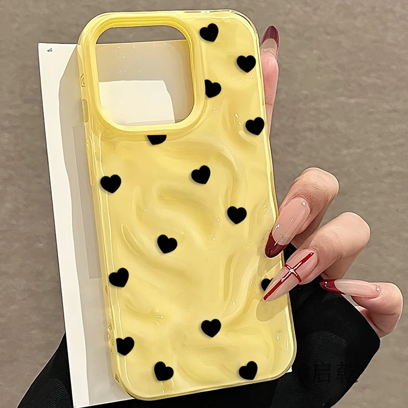 Фото Эстетичный милый черный противоударный чехол с сердечками для iPhone 17 16 Plus 15 14 Pro 13 12 11 Pro Max Air 16E, мягкий защитный чехол №5