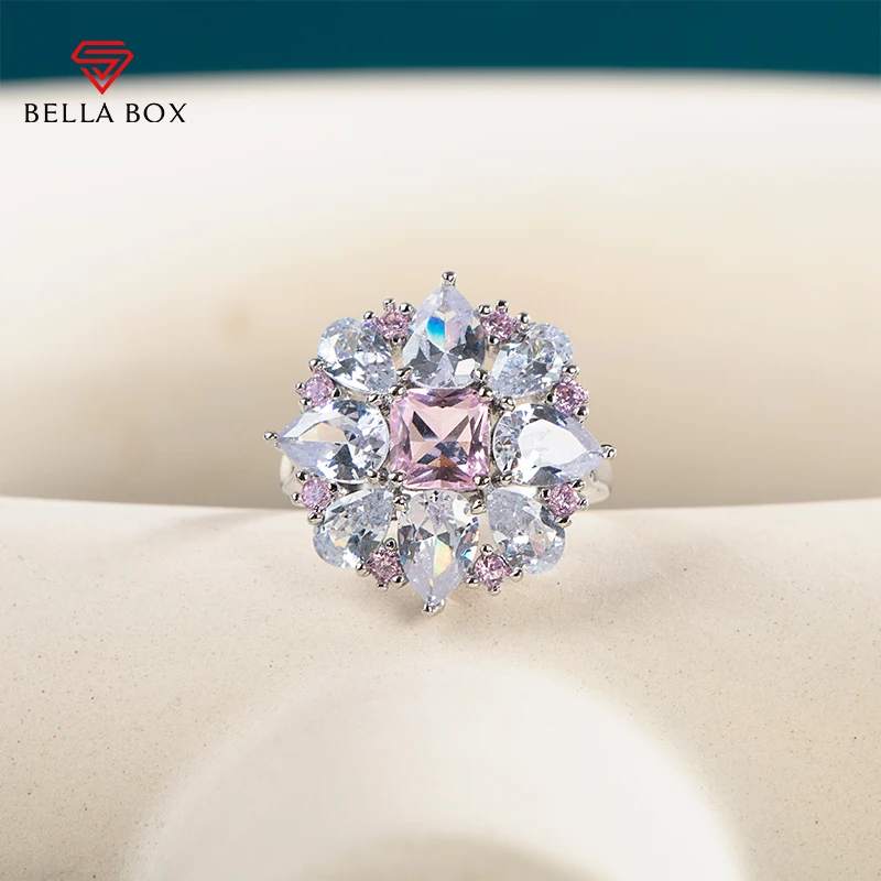 

Женское кольцо с фианитом Bella Box, розовое кольцо с кристаллами и кубическим цирконием, обручальное Благородное женское кольцо, изящный подар...