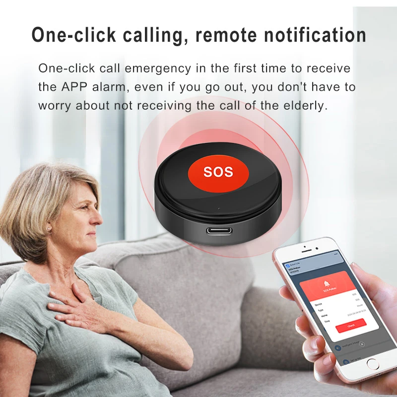 Фото Кнопка аварийной помощи Tuya WiFi SOS с уведомлениями через приложение Smart Life Оповещение о одной клавишей Настенный липкий/шейный ремешок Дизайн для пожилых людей и детей №4