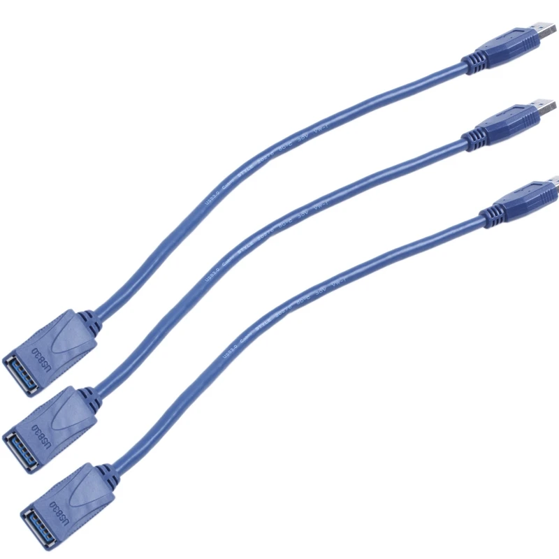 

3X Blue USB 3.0 Male To Male F/M Type A Connector Extension Cable 30Cm