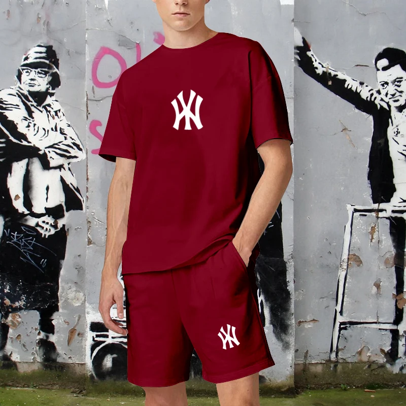 Mens Cotton Luxury Brand T-Shirts Sets Summer Man Shorts Suits Leisual Tees Tops Fashion Sportwear Oversized 2 Piece Streetwear