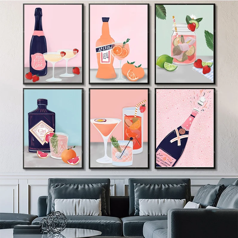 

Cocktail Drink Wine Champagne Poster Self-adhesive Art Poster Whitepaper Prints Posters Artwork Aesthetic Art Wall Painting