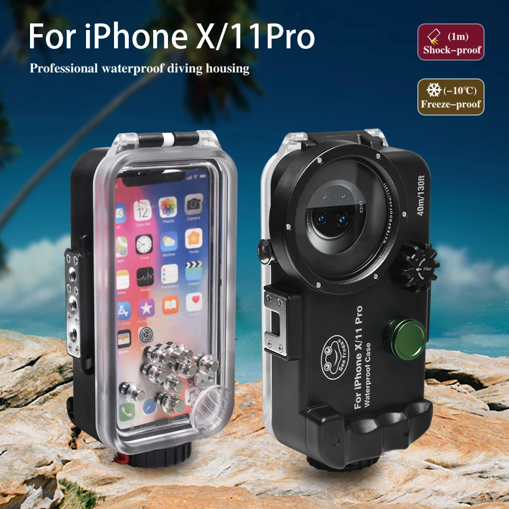 

Seafrogs for IPhone X/11 Pro Button Control Waterproof Phone Case 40m/130ft IPX8 Professional Scuba Diving Case Underwater Cover