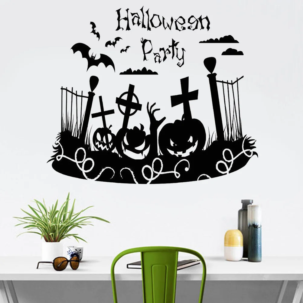 

Walldecor Window Sticker Decal Ornament Scene Paster Decoration Home Pvc Spooky Bats Decorations Witch Pumpkin Decals Room