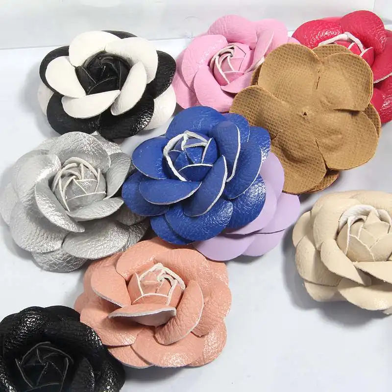 

100Pcs 6cm 2.3inch Leather Fabric Artificial Flowers for Wedding Dress Hats Headband Brooch DIY Home Decor