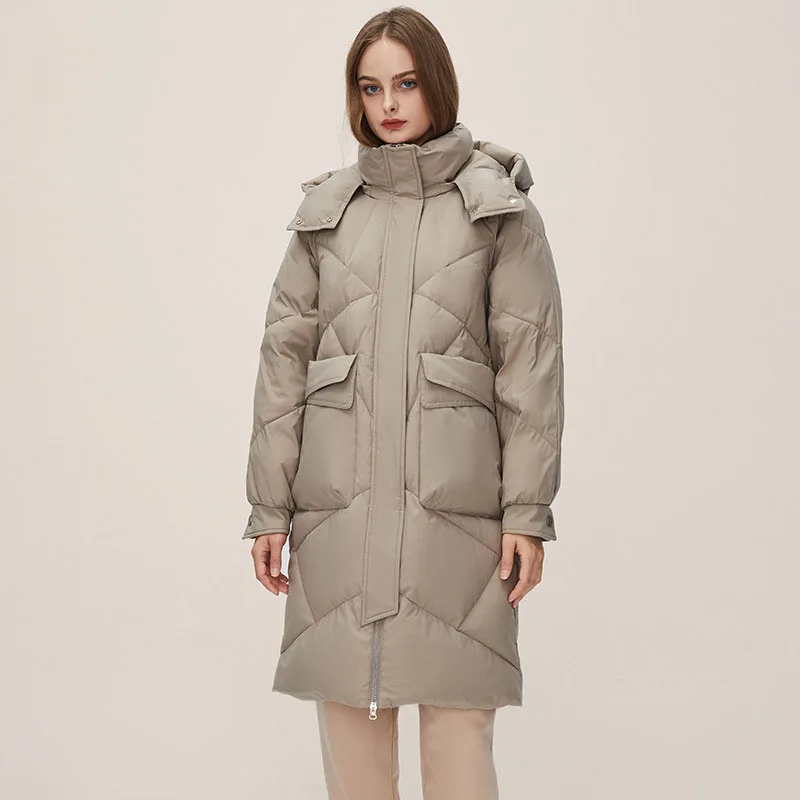 Hooded Coat Women Down Jacket Winter White Duck Thickened Warm Loose Profile New High-end Coats Cold-resistant Mid-length Parkas