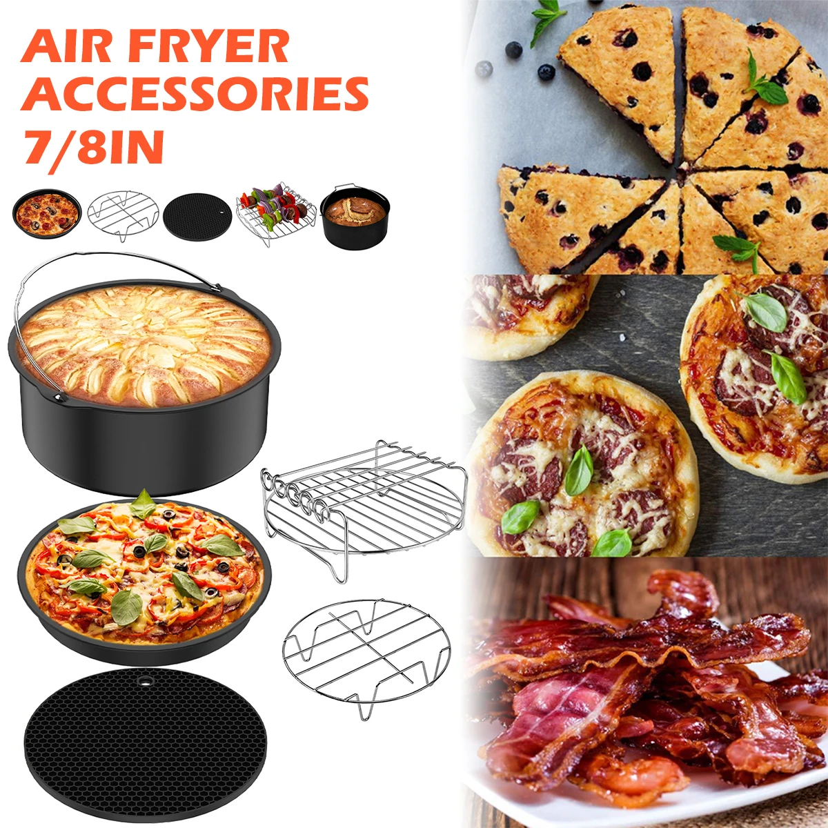 

Набор аксессуаров для фритюрницы, многоразовый аппарат из нержавеющей стали для приготовления пиццы, 7/8 дюймов, антипригарный, 5 шт.