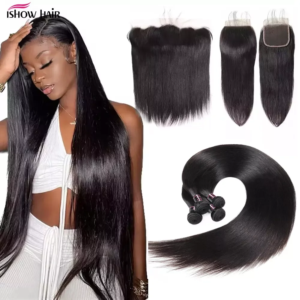 28inch Straight Bundles With Frontal 13x4 Cheap HD Lace Frontal With 3bundles Brazilian Hair Weave Bundles With 4x4 Lace Closure