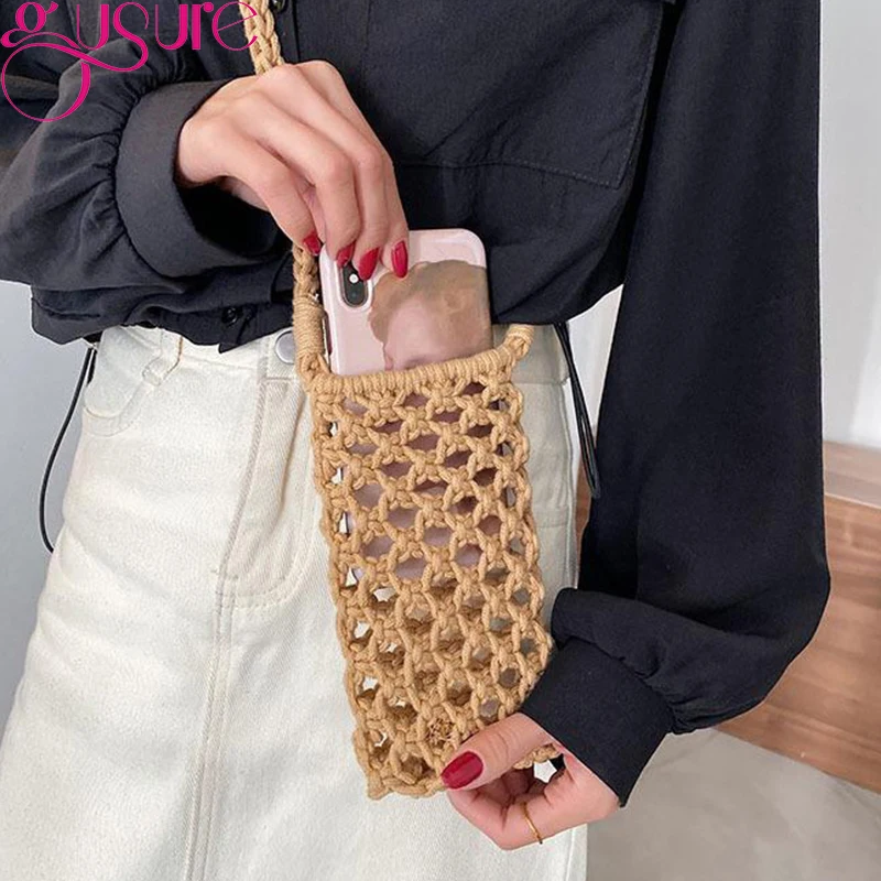 Повседневные плетеные сумки Gusure через плечо для отпуска женские летние вязаные