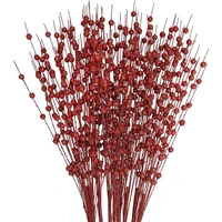 red artificial glitter berry stem christmas picks decorations glitter sticks for christmas tree diy wreath home decor