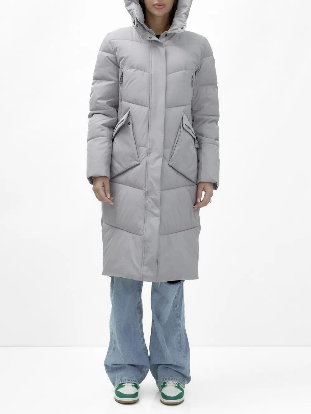 Пальто утепленное стеганное зимнее с капюшоном женское AD9639Sr