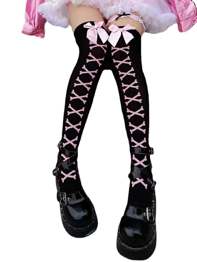 Череп летучая мышь готические темные длинные сексуальные чулки для женщин Паук