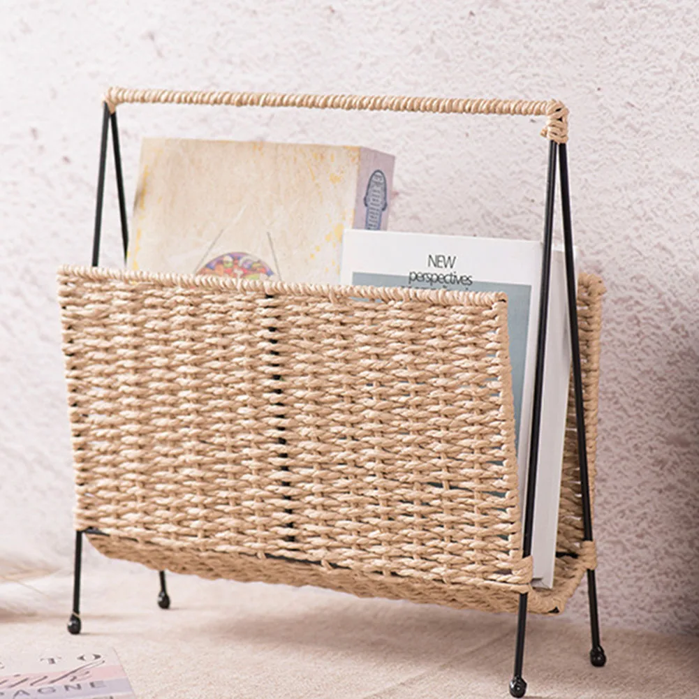 

Bohemian Style Magazine Rack Handmade Woven Storage Baskets Japanese Straw Basket For Store Snacks Sundries Books Newspapers