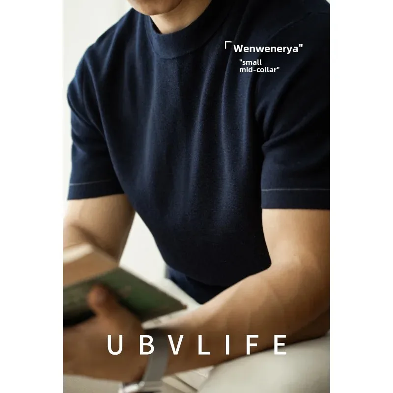 Мужская осенняя трикотажная футболка с короткими рукавами и круглым вырезом из