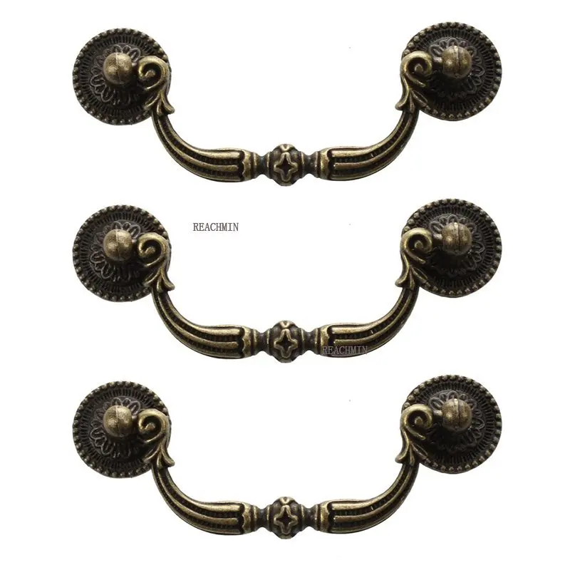 

3X Antique Brass Cabinet Door Drawer Handles 100 Mm