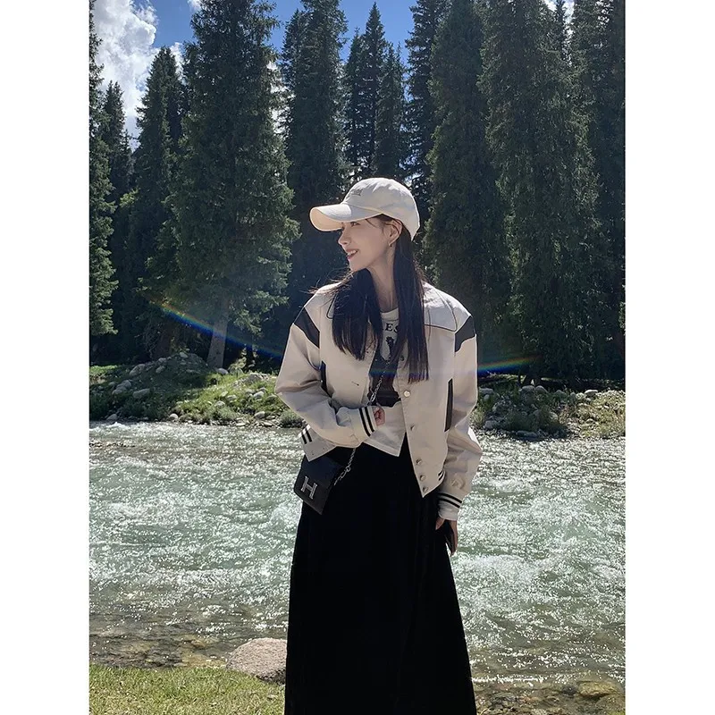 

Contrast Stitched Cropped Baseball Jersey Autumn Women's Korean Version Loose Show Skinny Small Jacket Women