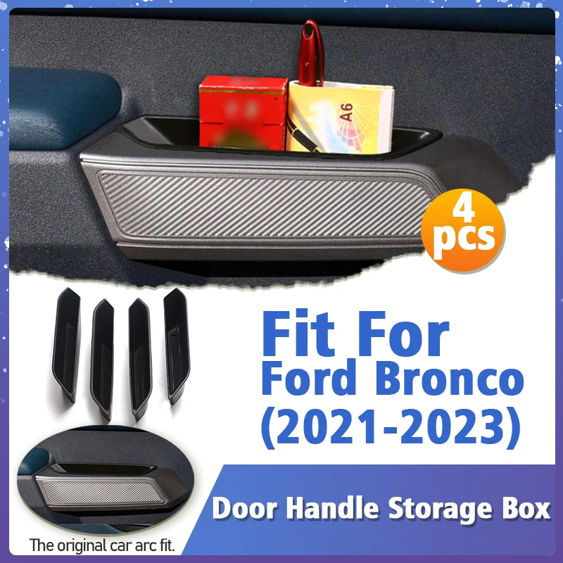 

4Pcs Front Rear Door Handle Storage Box For Ford Bronco 2021 2022 (4 Door) Accessories Car Side Armrest Organizer Container Tray