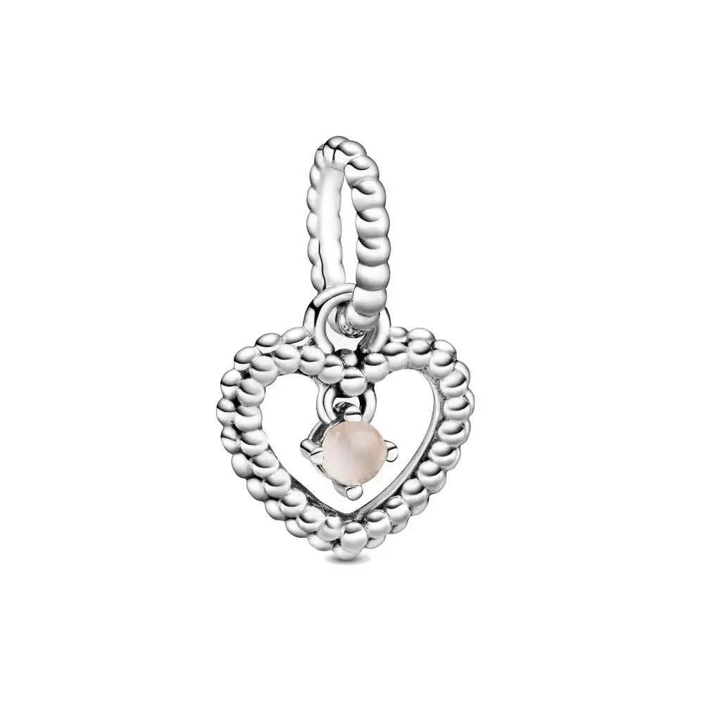 

Pink Crystals June Birthstone Heart Dangle Charm Fit Pandora Moment Bracelet S925 Silver DIY Birthday Jewelry Gifts