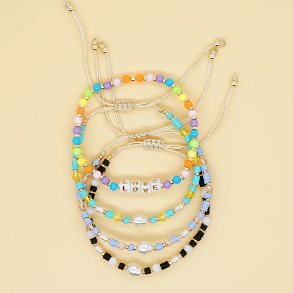 Go2Boho 2022 Многоцветный Хрустальный Браслет Heishi с надписью Love имитация жемчуга