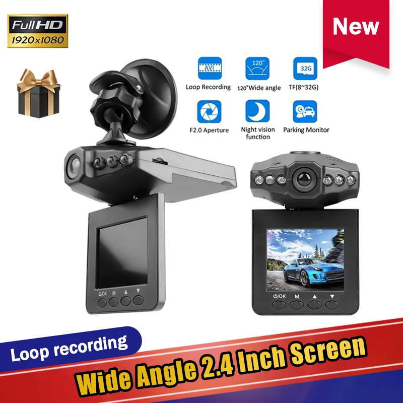 

Car DVR Dashcam FHD 1080P 2.4'' Portable Video Recorder 24H Parking 360° Rotation Monitor Auto Camera Registrator Camcorder