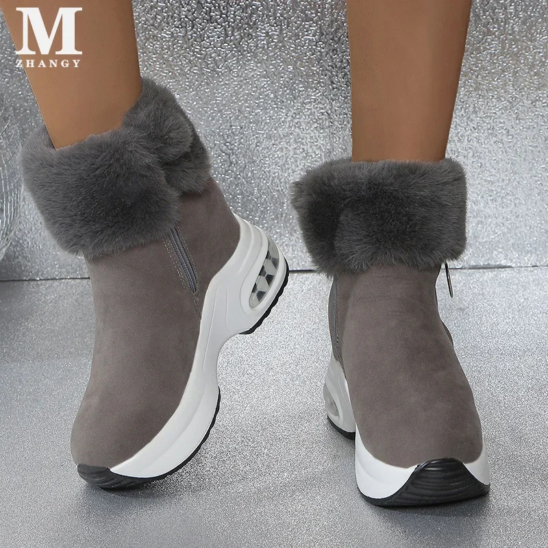 Женские замшевые ботильоны на меху полусапожки платформе и среднем каблуке