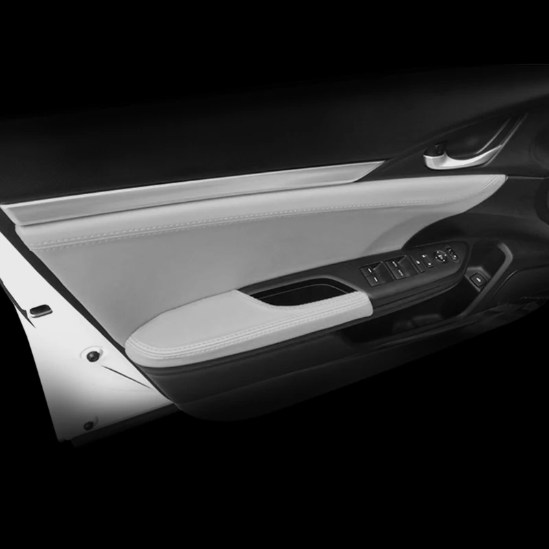 Gray color Center Console Lid Armrest Box / Door Handle Panel Microfiber Leather Cover Trim For Honda Civic 10th Gen 2016 2017