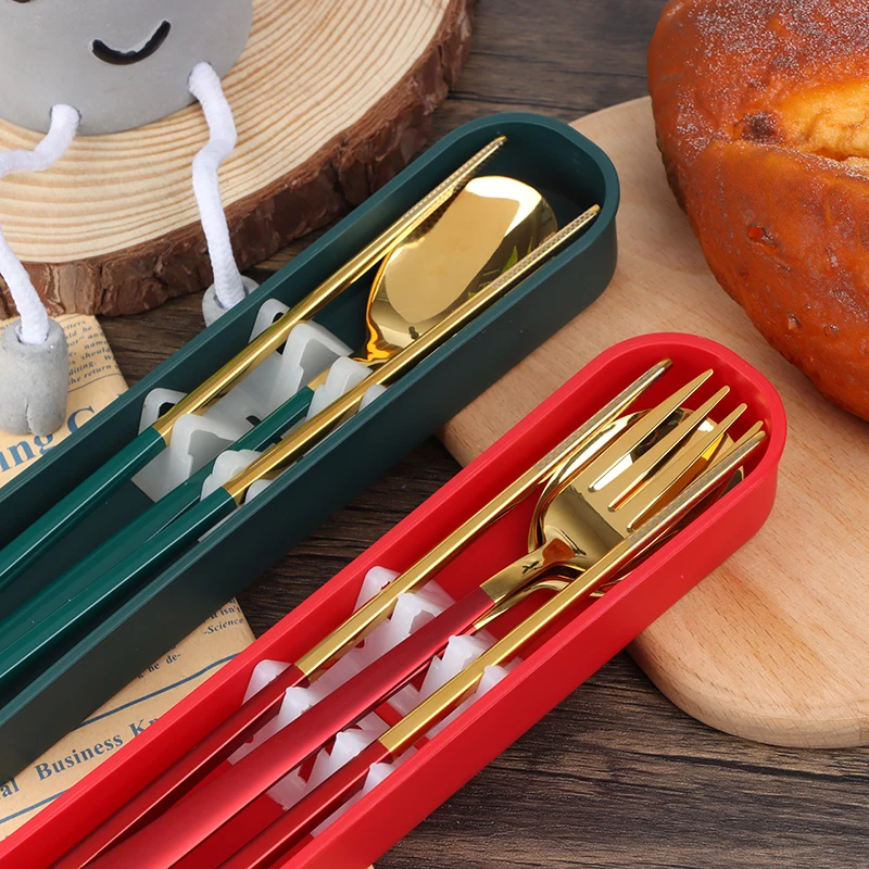 

Новый семейный набор палочек для еды, столовая посуда, столовая посуда с коробкой, портативные кухонные аксессуары из нержавеющей стали 304