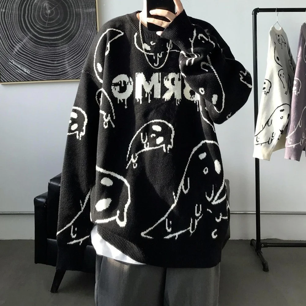

Harajuku Japan Sweaters Men Fashion Clothing Long Sleeve Sweaters Men Oversized Sweater Black Pullover Jumper Streetwear Clothes