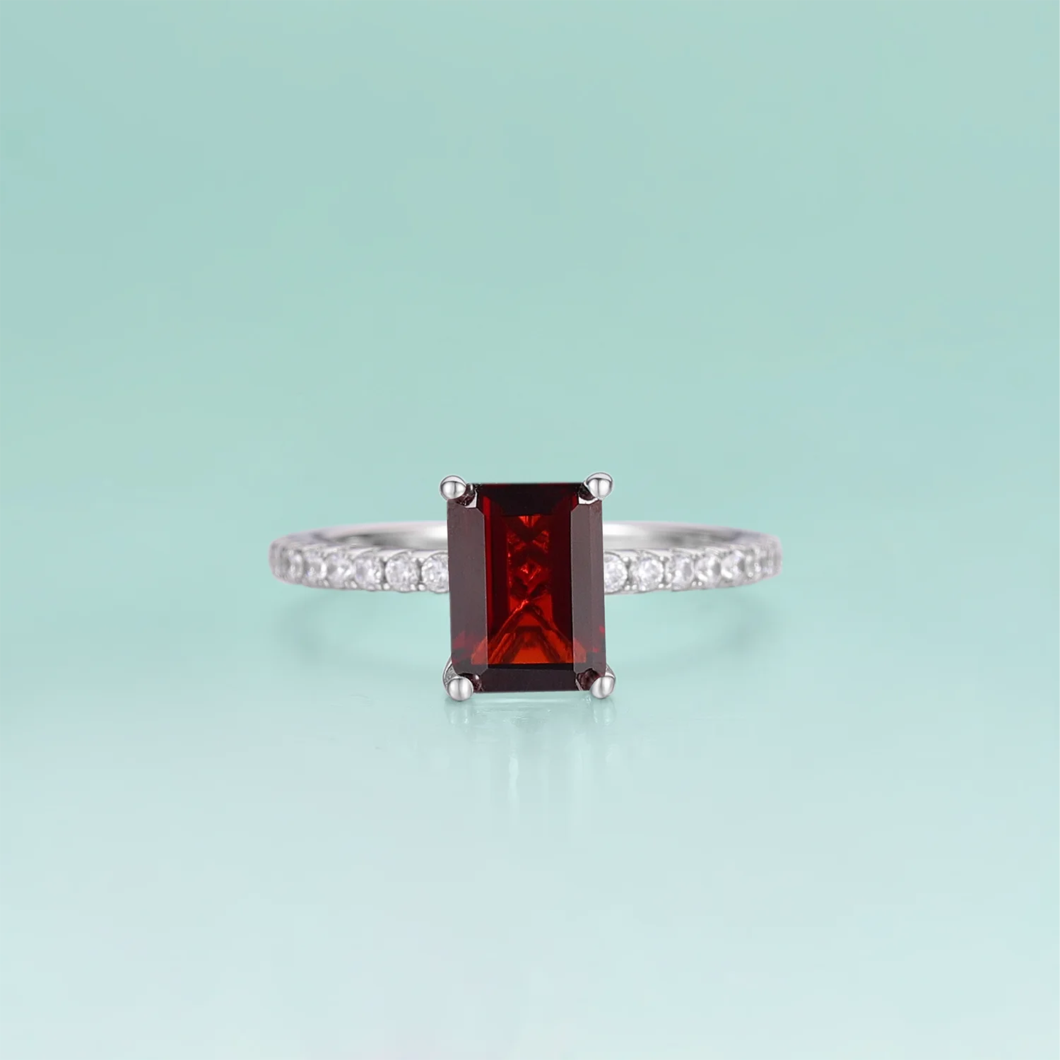 

GEM'S BEAUTY Natural Garnet Rings Real 925 Sterling Silver Rectangular Cut Handmade Fine Jewelry Gift Engagement Ring for Woman