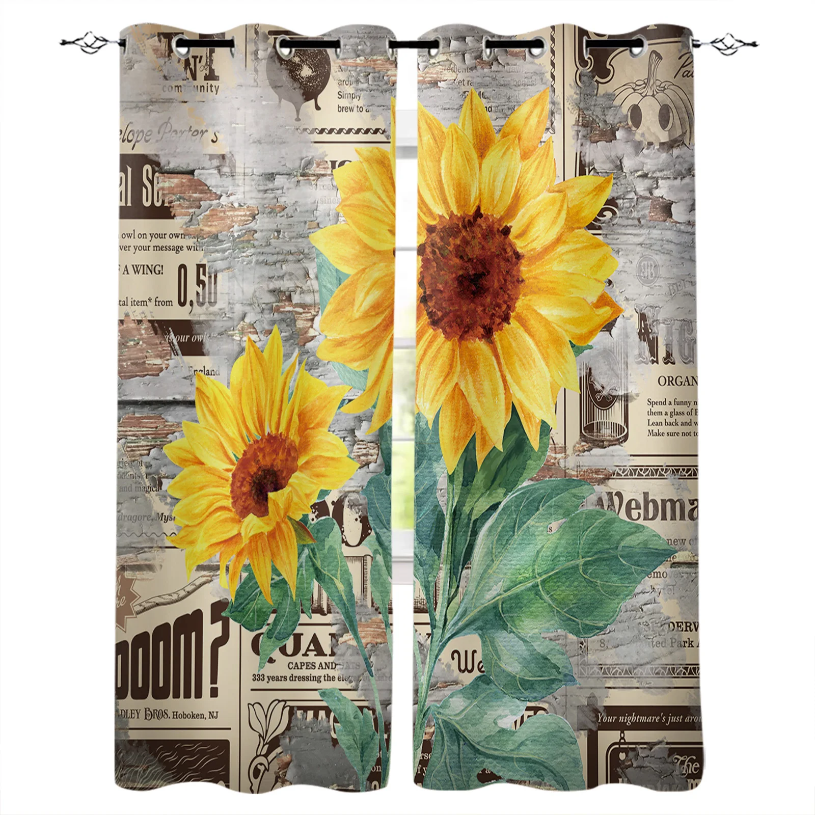 

Подсолнухи, винтажная газета, дерево, искусство для гостиной, спальни, декоративные оконные драпировки, кухонные шторы